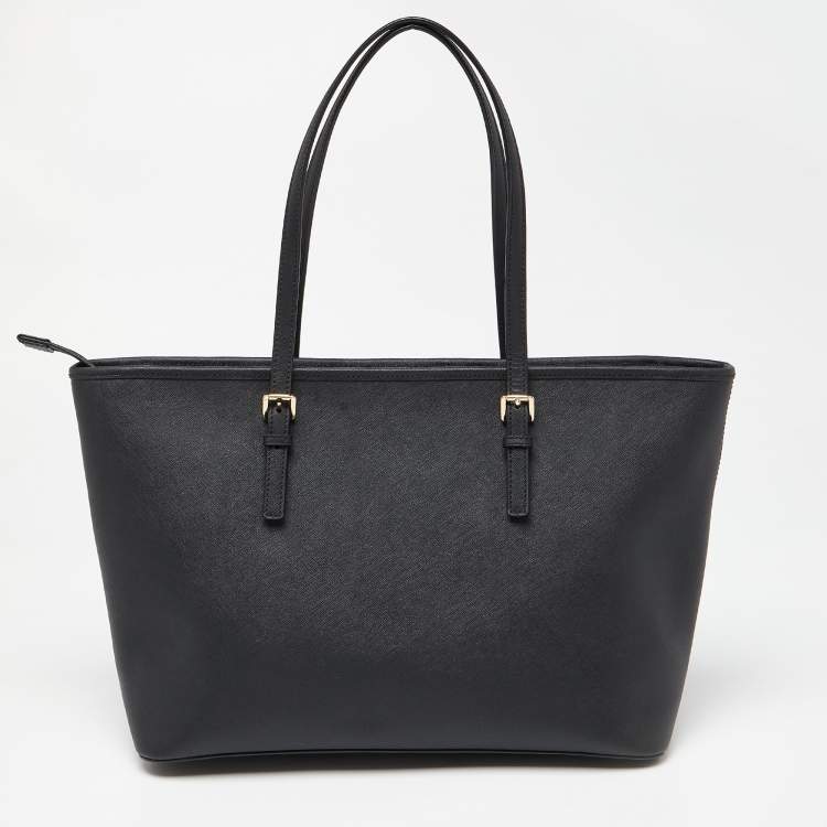 Pre Owned Michael Kors Black Leather Jet Set Travel Tote