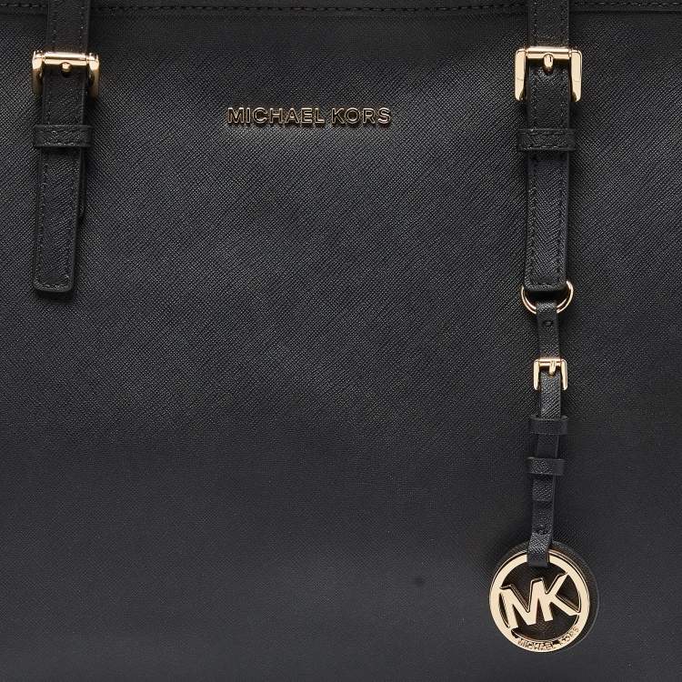 Pre Owned Michael Kors Black Leather Jet Set Travel Tote
