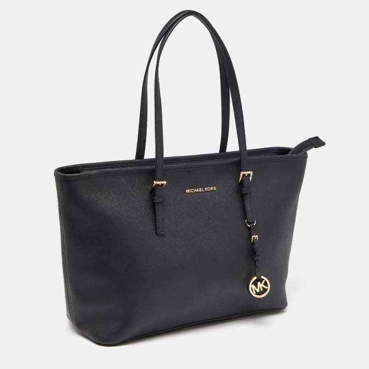 Pre Owned Michael Kors Black Leather Jet Set Travel Tote