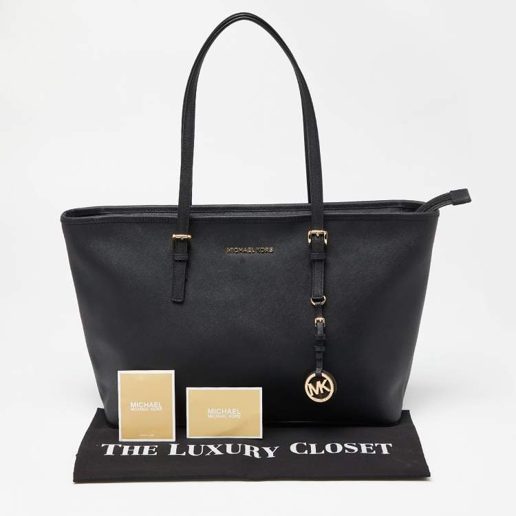 Pre Owned Michael Kors Black Leather Jet Set Travel Tote