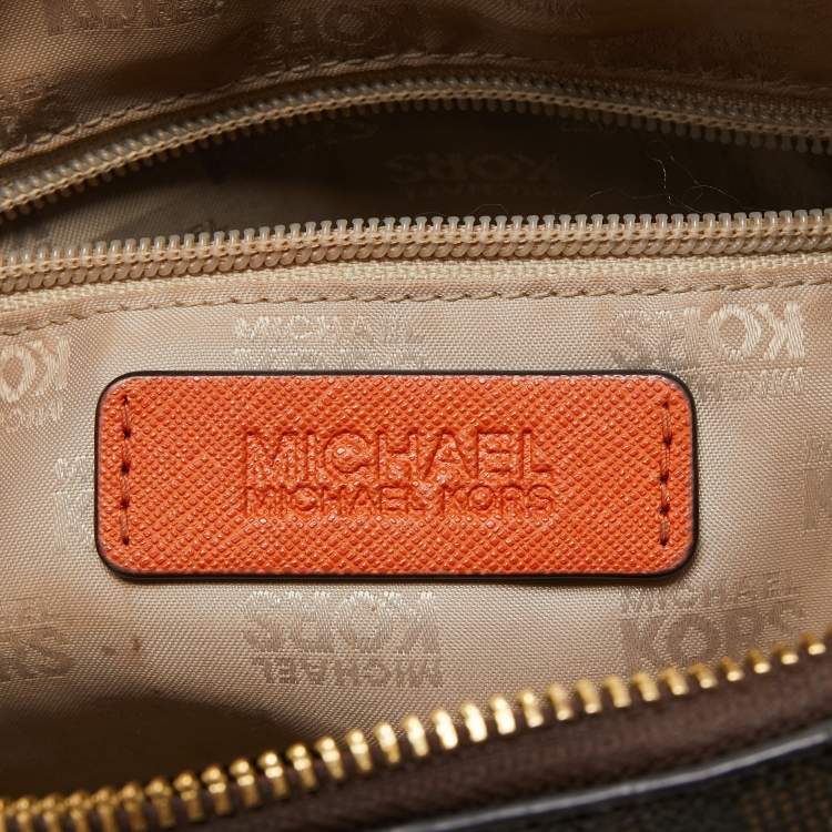 Pre Owned Michael Kors Orange/Brown Signature Coated Canvas and Leather Medium Ciara Satchel