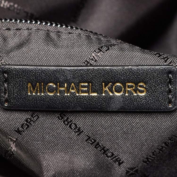 Pre Owned Michael Kors Off-white Canvas And Croc Embossed Leather Large Emilia Tote