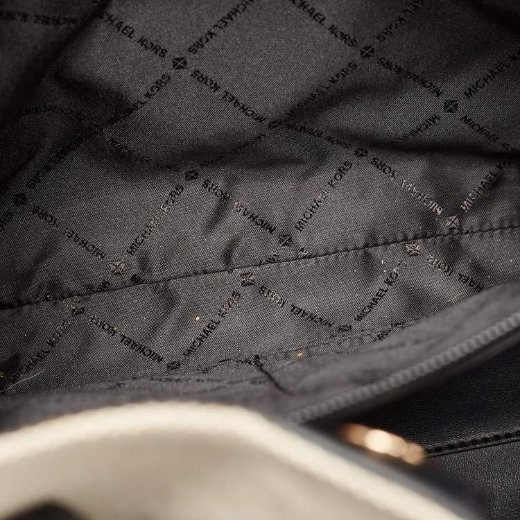 Pre Owned Michael Kors Off-white Canvas And Croc Embossed Leather Large Emilia Tote