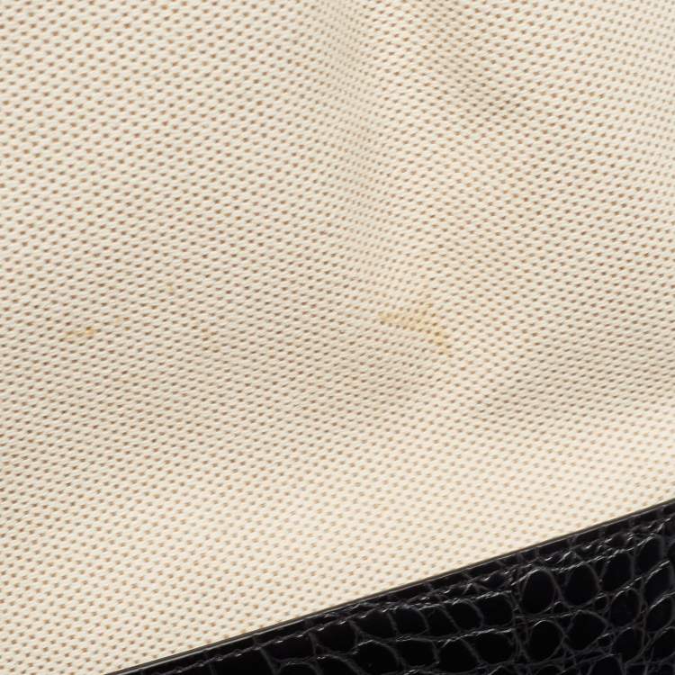 Pre Owned Michael Kors Off-white Canvas And Croc Embossed Leather Large Emilia Tote