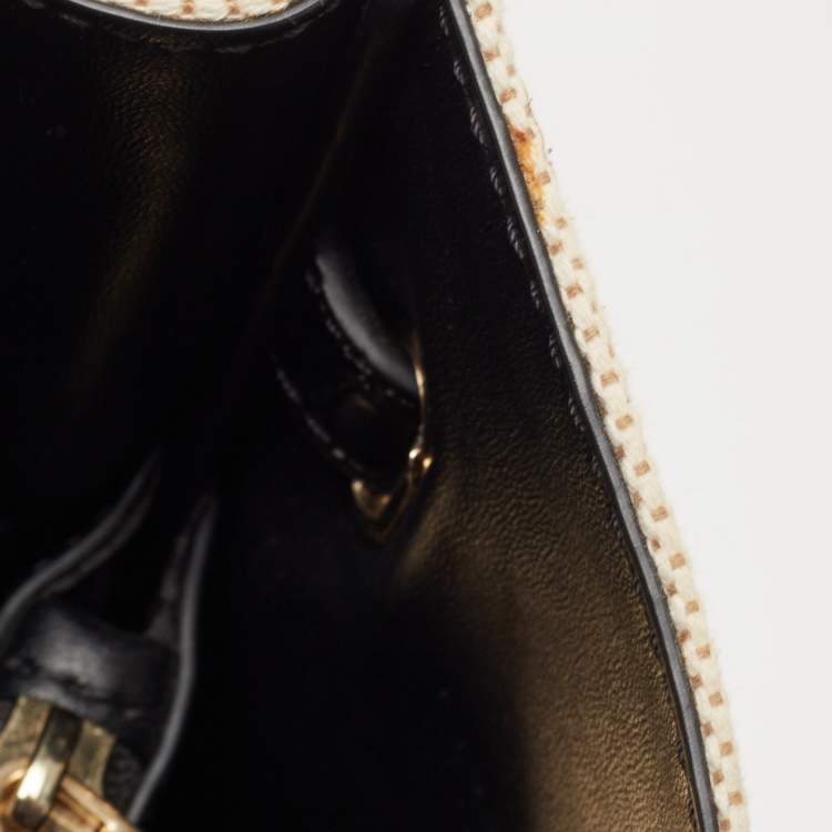 Pre Owned Michael Kors Off-white Canvas And Croc Embossed Leather Large Emilia Tote