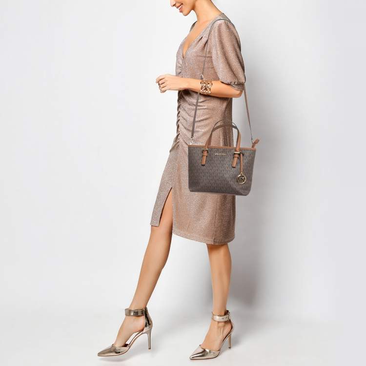 Michael Kors Brown Signature Coated Canvas and Leather Jet Set