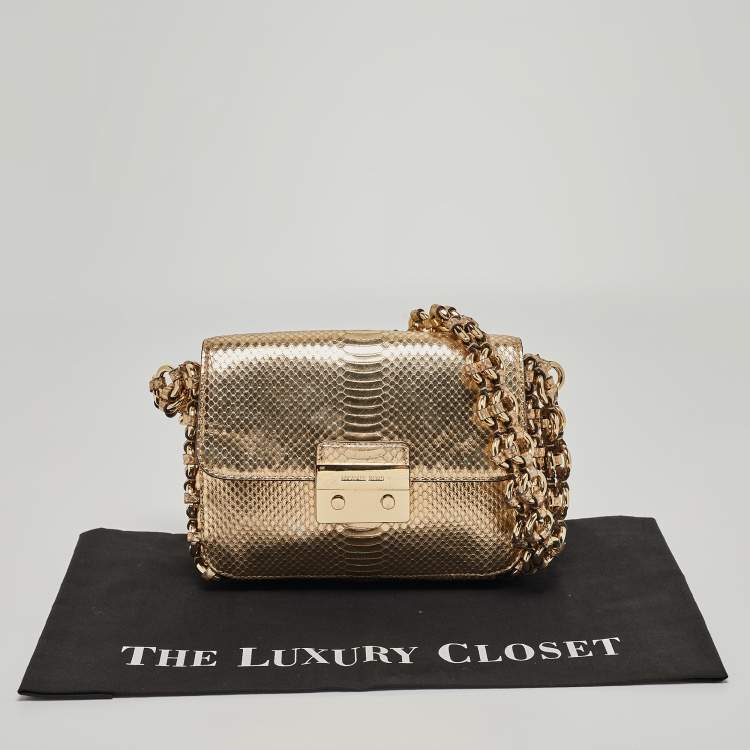 Pre Owned Michael Kors Gold Python Embossed Leather Piper Shoulder Bag