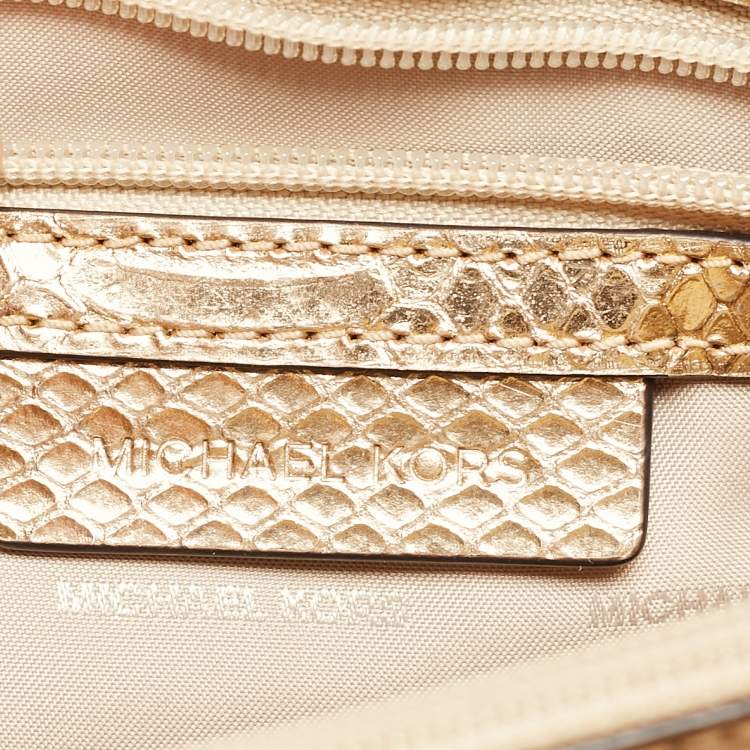 Pre Owned Michael Kors Gold Python Embossed Leather Piper Shoulder Bag