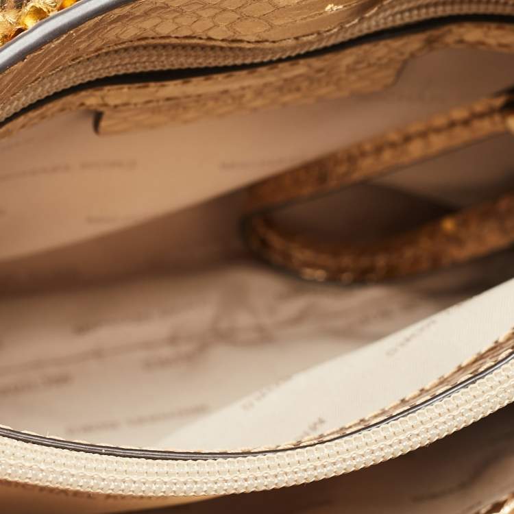 Pre Owned Michael Kors Gold Python Embossed Leather Piper Shoulder Bag