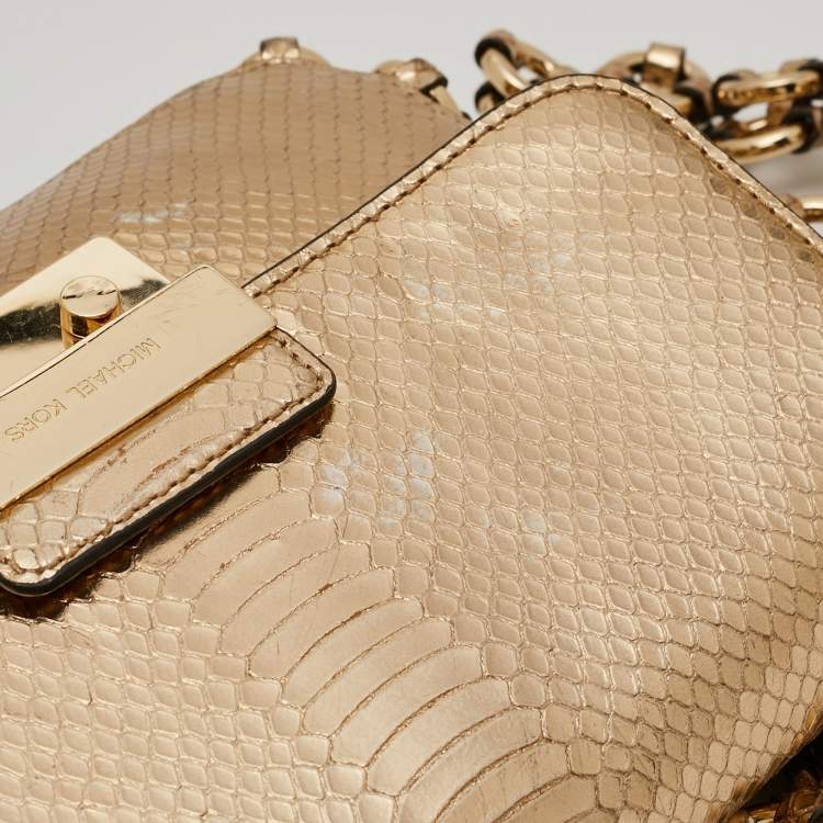 Pre Owned Michael Kors Gold Python Embossed Leather Piper Shoulder Bag