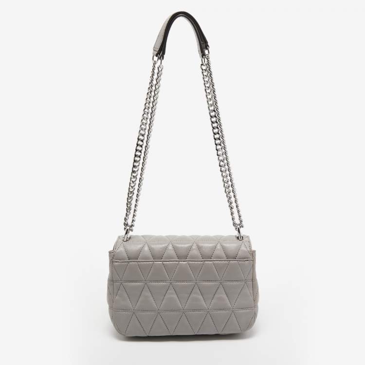 Pre Owned Michael Kors Grey Quilted Leather Small Sloan Studded Chain Shoulder Bag