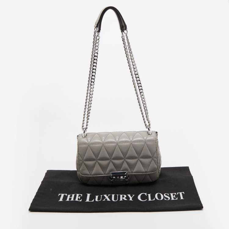 Pre Owned Michael Kors Grey Quilted Leather Small Sloan Studded Chain Shoulder Bag