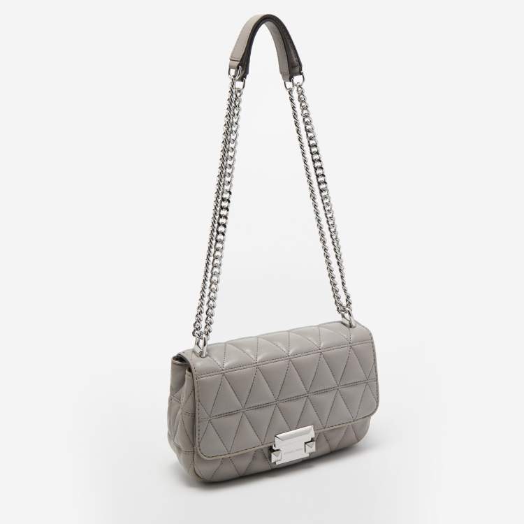 Pre Owned Michael Kors Grey Quilted Leather Small Sloan Studded Chain Shoulder Bag