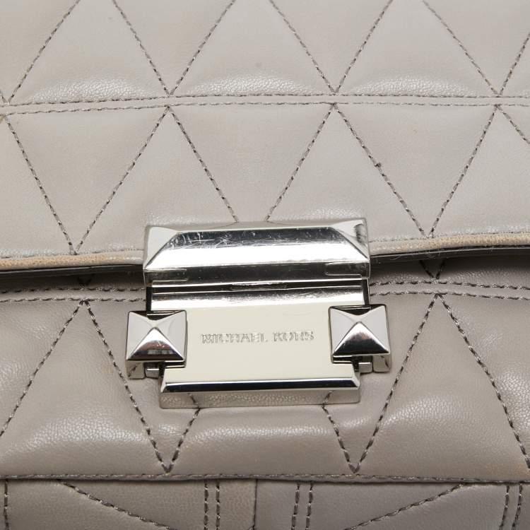 Pre Owned Michael Kors Grey Quilted Leather Small Sloan Studded Chain Shoulder Bag