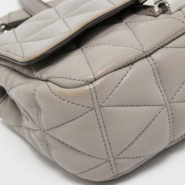 Pre Owned Michael Kors Grey Quilted Leather Small Sloan Studded Chain Shoulder Bag