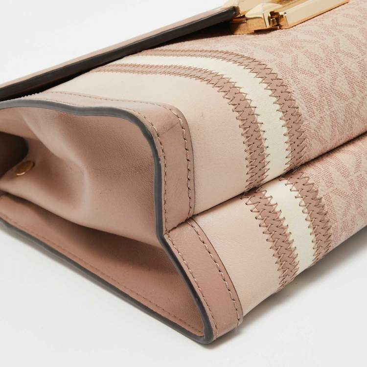 Pre Owned Michael Kors Old Rose Signature Coated Canvas and Leather Large Whitney Shoulder Bag