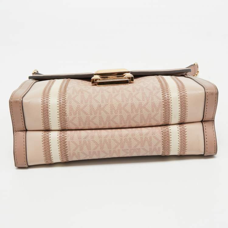 Pre Owned Michael Kors Old Rose Signature Coated Canvas and Leather Large Whitney Shoulder Bag