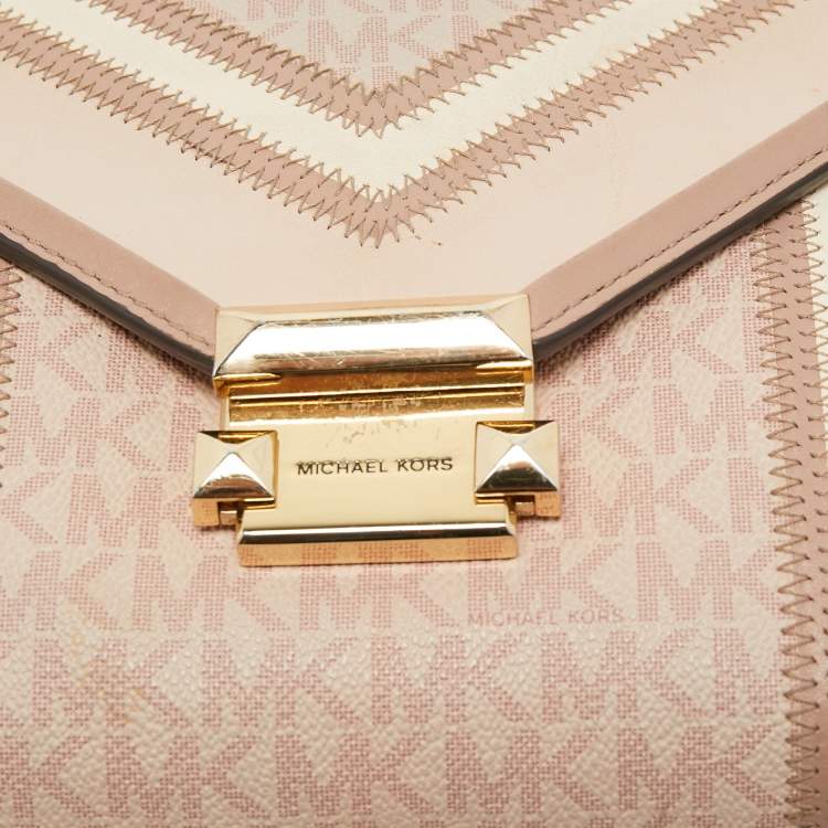 Pre Owned Michael Kors Old Rose Signature Coated Canvas and Leather Large Whitney Shoulder Bag