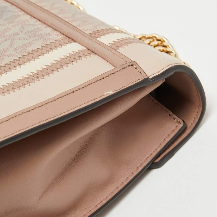 Pre Owned Michael Kors Old Rose Signature Coated Canvas and Leather Large Whitney Shoulder Bag
