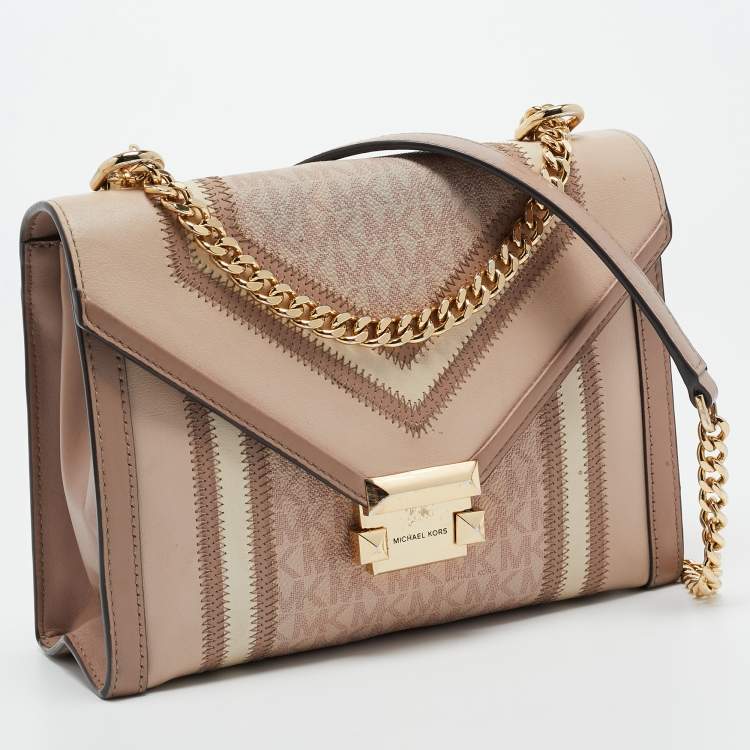 Pre Owned Michael Kors Old Rose Signature Coated Canvas and Leather Large Whitney Shoulder Bag