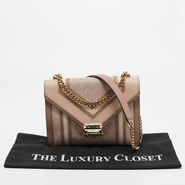 Pre Owned Michael Kors Old Rose Signature Coated Canvas and Leather Large Whitney Shoulder Bag