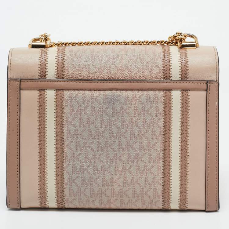 Pre Owned Michael Kors Old Rose Signature Coated Canvas and Leather Large Whitney Shoulder Bag