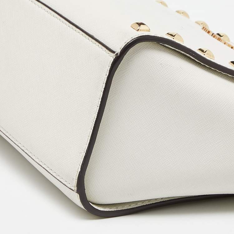 Pre Owned Michael Kors White Saffiano Studded Leather Small Selma Crossbody Bag