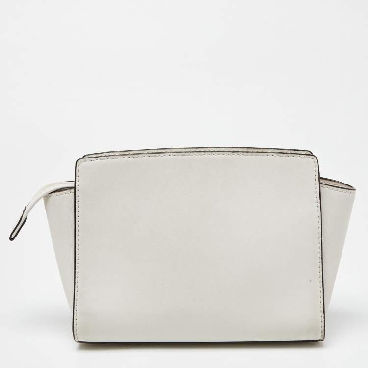 Pre Owned Michael Kors White Saffiano Studded Leather Small Selma Crossbody Bag