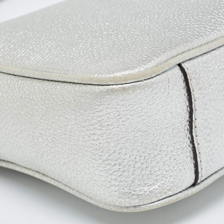 Pre Owned Michael Kors Silver Leather Jet Set Camera Crossbody Bag