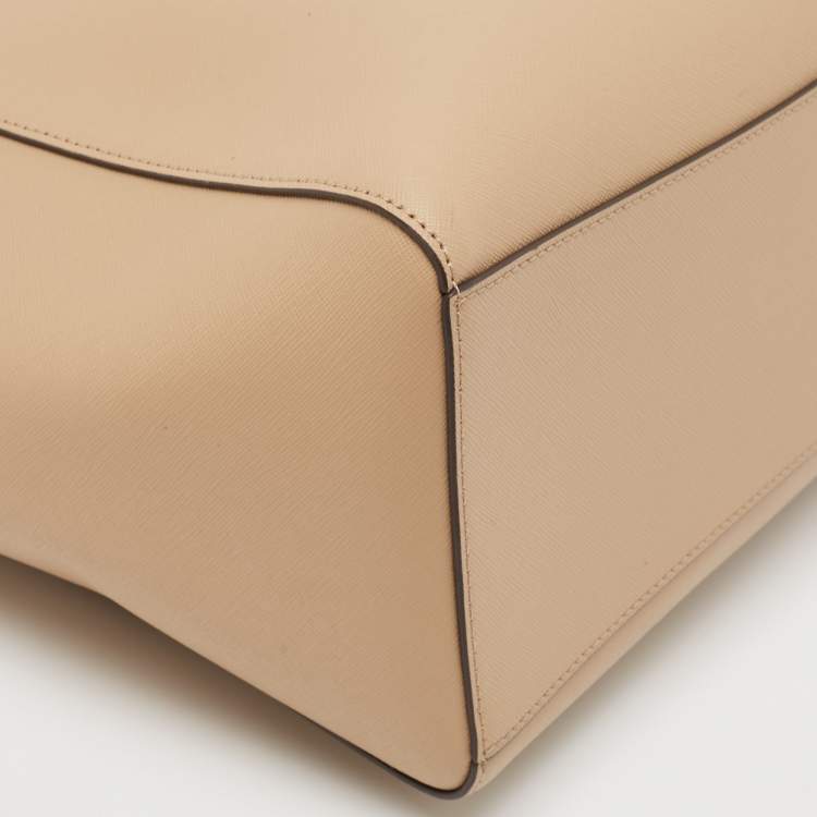 Pre Owned Michael Kors Beige Leather Large East West Walsh Shopper Tote