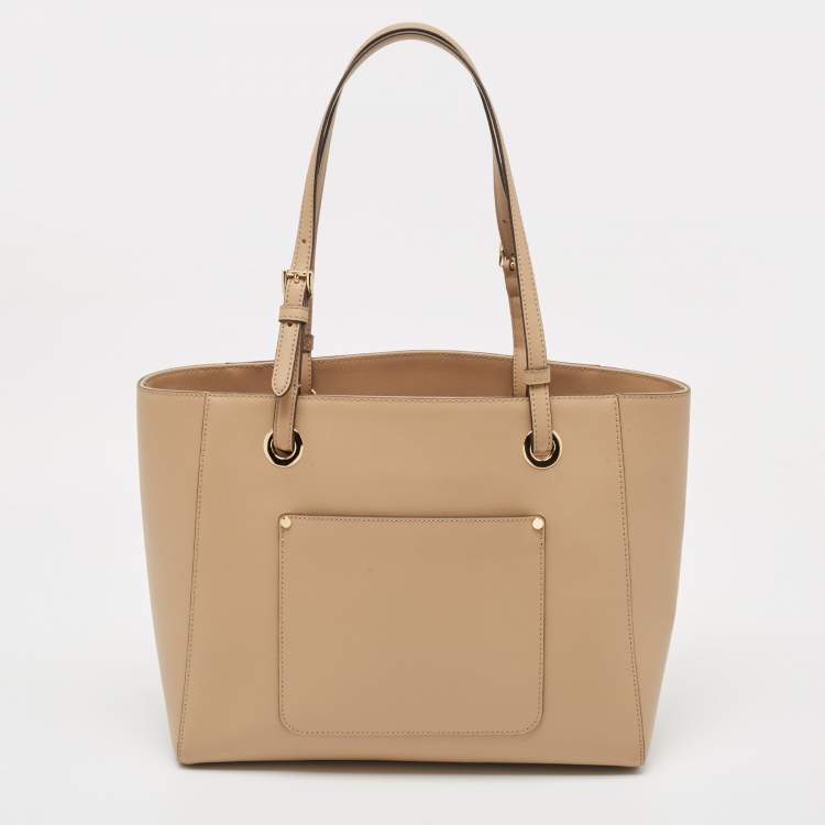 Pre Owned Michael Kors Beige Leather Large East West Walsh Shopper Tote