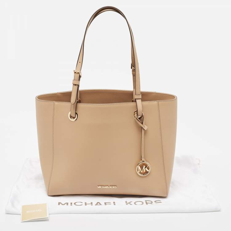 Pre Owned Michael Kors Beige Leather Large East West Walsh Shopper Tote