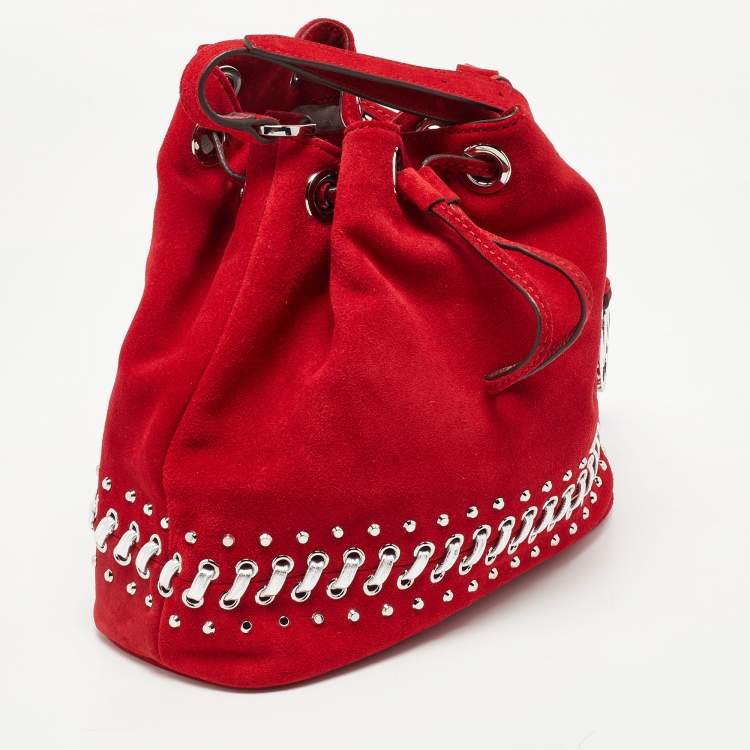 Pre Owned Michael Kors Red Suede and Leather Frankie Drawstring Bag