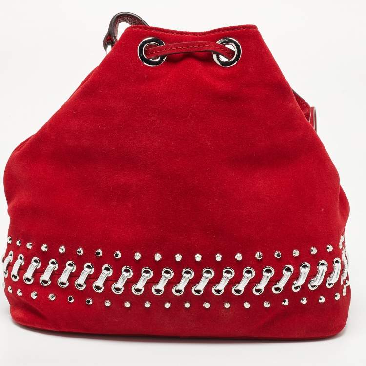 Pre Owned Michael Kors Red Suede and Leather Frankie Drawstring Bag