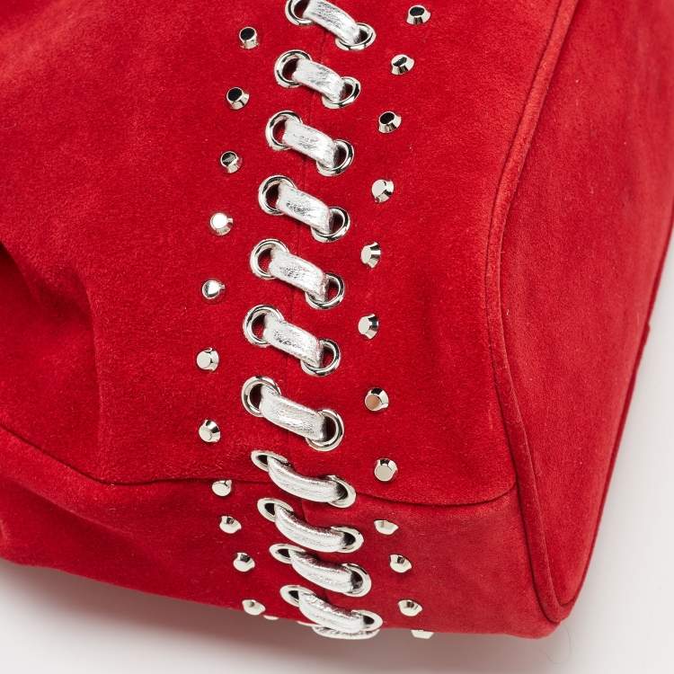 Pre Owned Michael Kors Red Suede and Leather Frankie Drawstring Bag