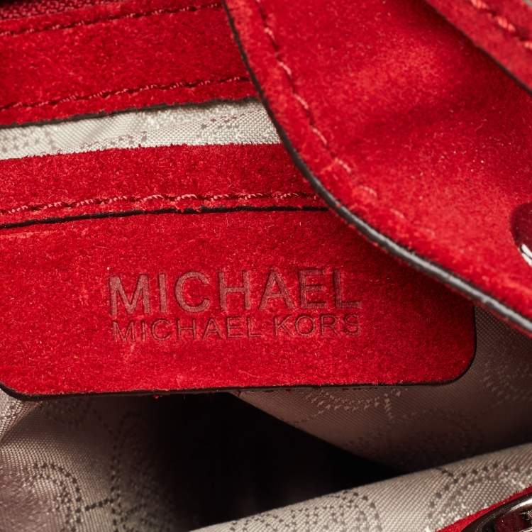 Pre Owned Michael Kors Red Suede and Leather Frankie Drawstring Bag