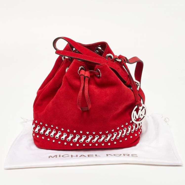 Pre Owned Michael Kors Red Suede and Leather Frankie Drawstring Bag
