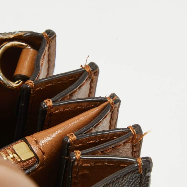 Pre Owned Michael Kors Two Tone Brown Signature Coated Canvas Small Mercer Tote