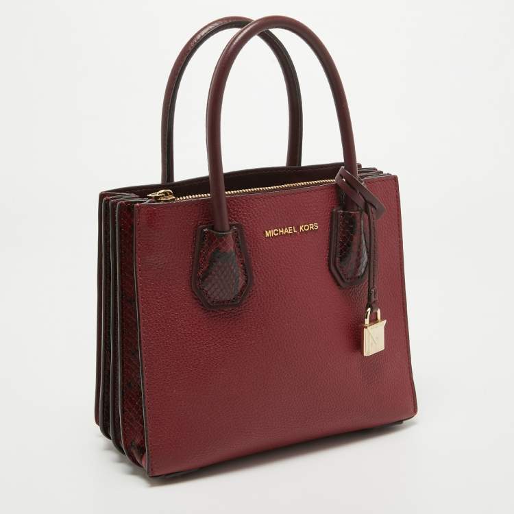 Pre Owned Michael Kors Red/Burgundy Leather Small Mercer Tote