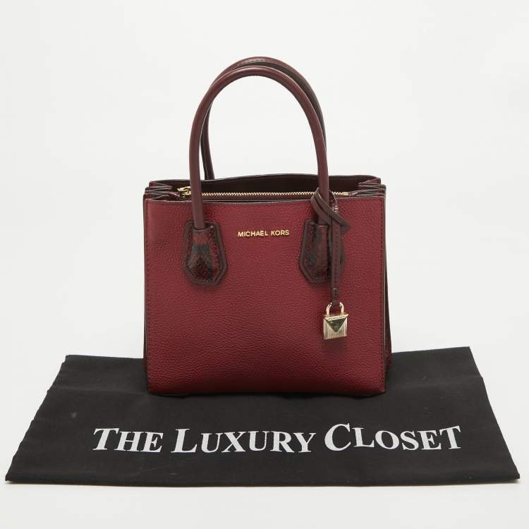 Pre Owned Michael Kors Red/Burgundy Leather Small Mercer Tote