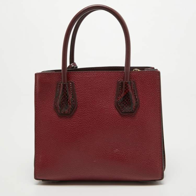 Pre Owned Michael Kors Red/Burgundy Leather Small Mercer Tote