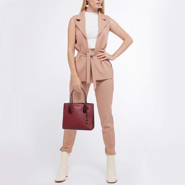 Pre Owned Michael Kors Red/Burgundy Leather Small Mercer Tote