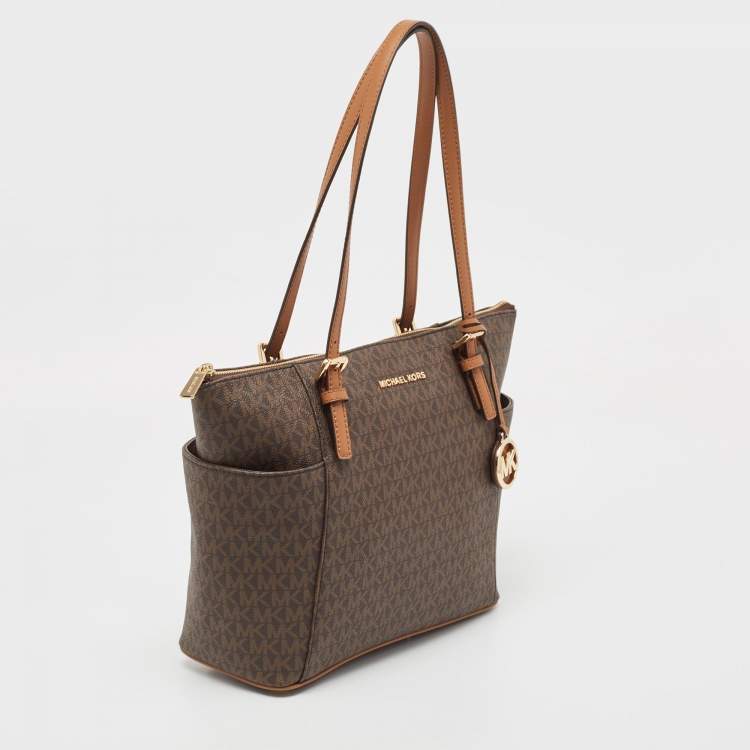 Pre Owned Michael Kors Brown Canvas  Jet Set Tote