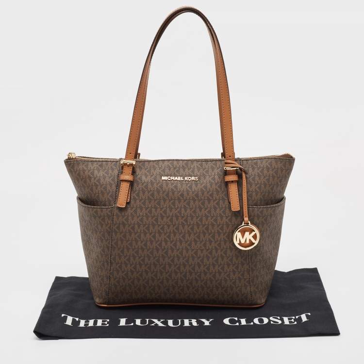 Pre Owned Michael Kors Brown Canvas  Jet Set Tote