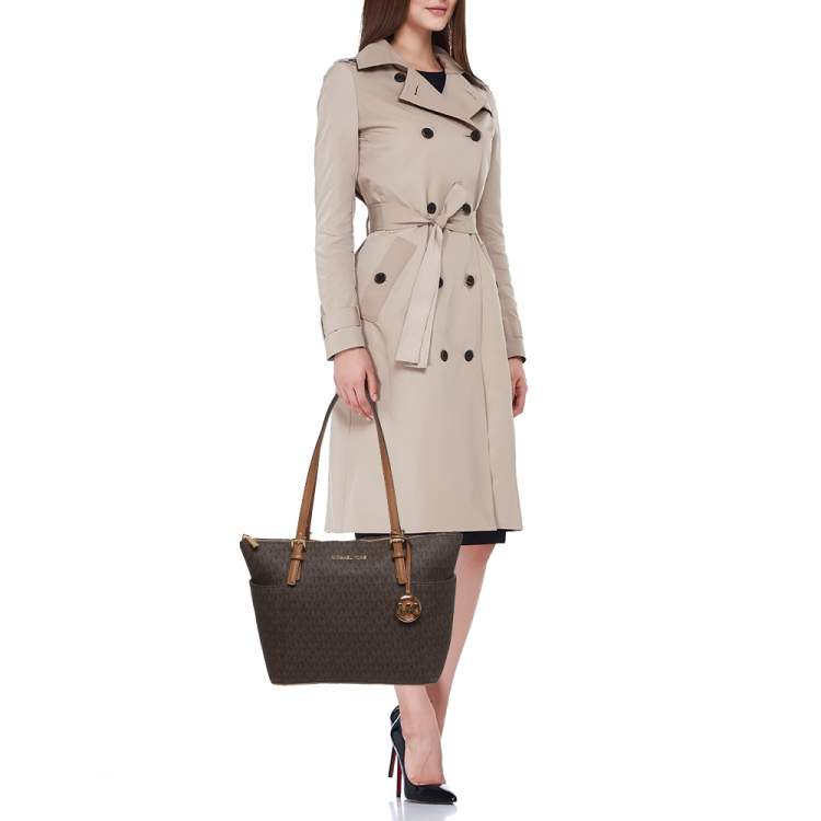 Pre Owned Michael Kors Brown Canvas  Jet Set Tote