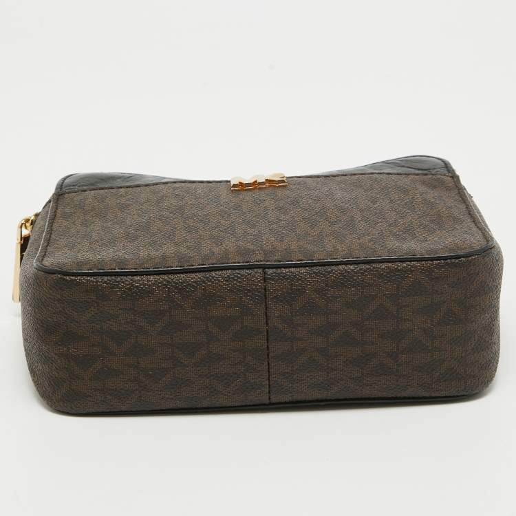 Pre Owned Michael Kors Brown/Black Signature Coated Canvas and Leather Top Handle Bag