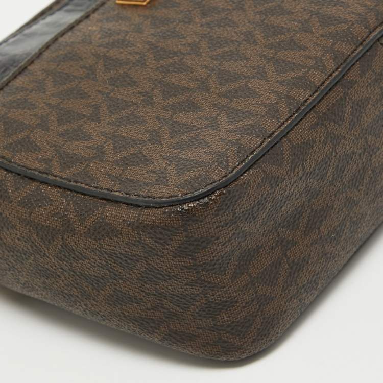 Pre Owned Michael Kors Brown/Black Signature Coated Canvas and Leather Top Handle Bag