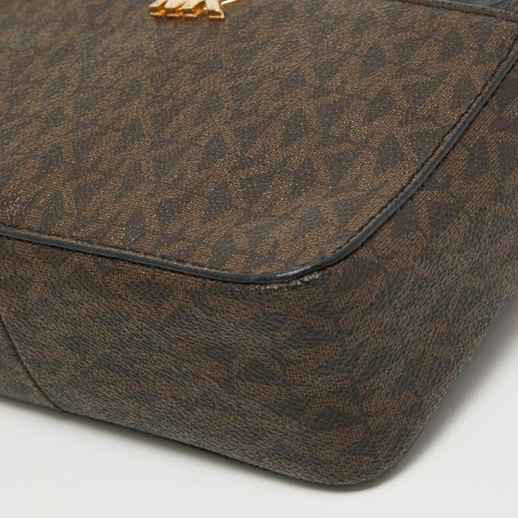 Pre Owned Michael Kors Brown/Black Signature Coated Canvas and Leather Top Handle Bag
