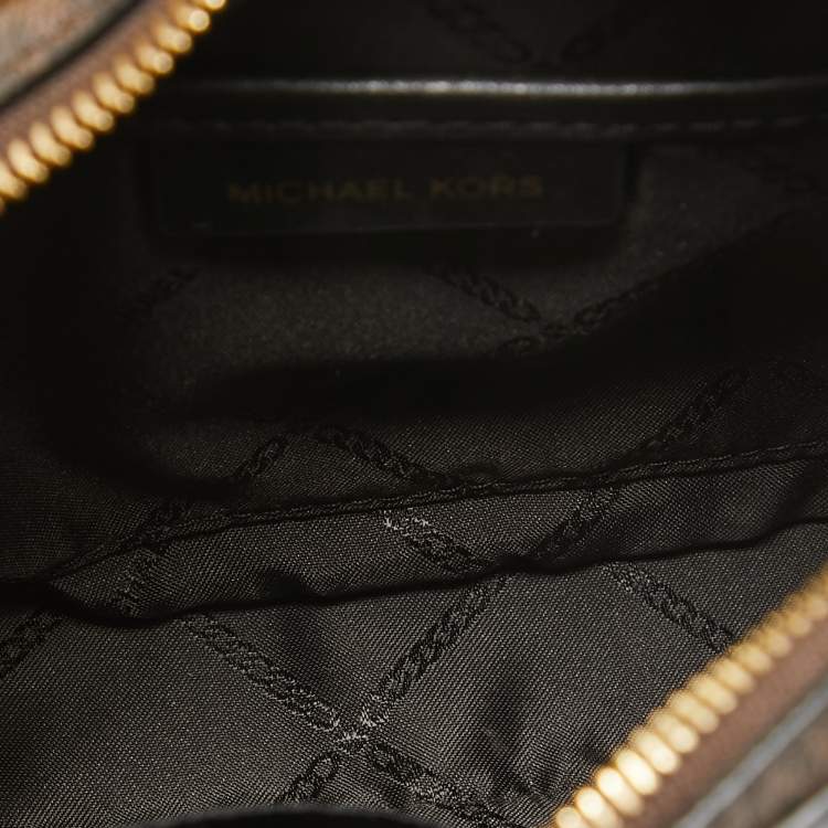 Pre Owned Michael Kors Brown/Black Signature Coated Canvas and Leather Top Handle Bag