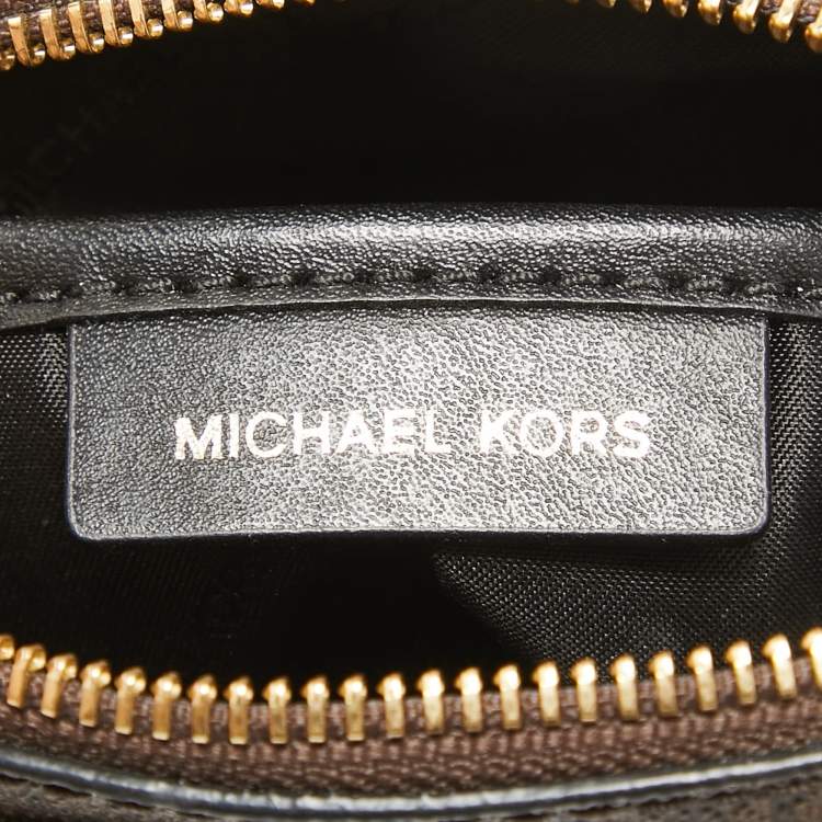 Pre Owned Michael Kors Brown/Black Signature Coated Canvas and Leather Top Handle Bag